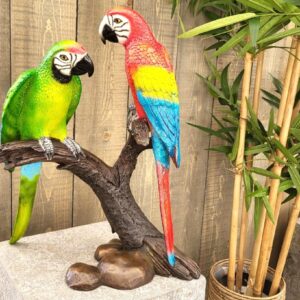 2 bronze parrots sat on a branch 3MTDA.T