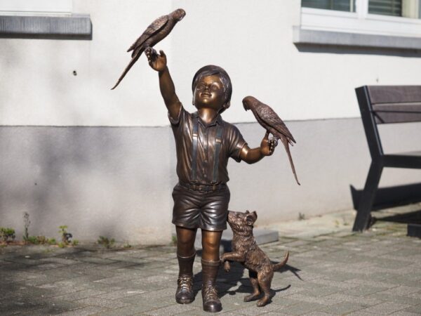 Boy with parrots and dog Bronze Bird Sculpture FIBO 63