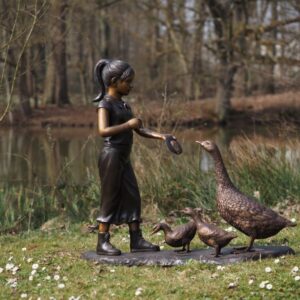 Young Girl Feeding Geese Bronze Bird Sculpture FIGI 98