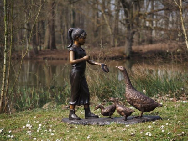 Young Girl Feeding Geese Bronze Bird Sculpture FIGI 98