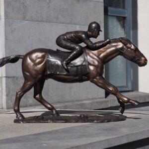 Race Jockey Riding Horse Solid Bronze Sculpture