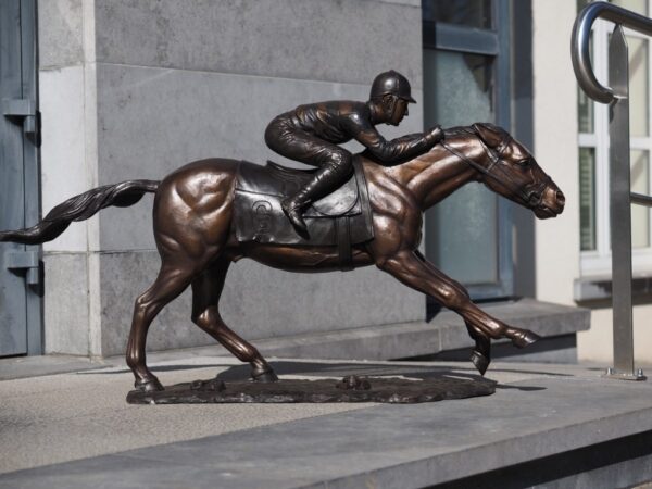 Race Jockey Riding Horse Solid Bronze Sculpture