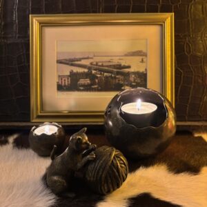 Cat Paws & Mini Candle Holder & Cat w Wool Ball Memorial Cremation Urn 2 | Avant Garden Bronzes