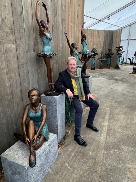 Bronze ballerina girl seated ballet dancer sculpture on pedestal