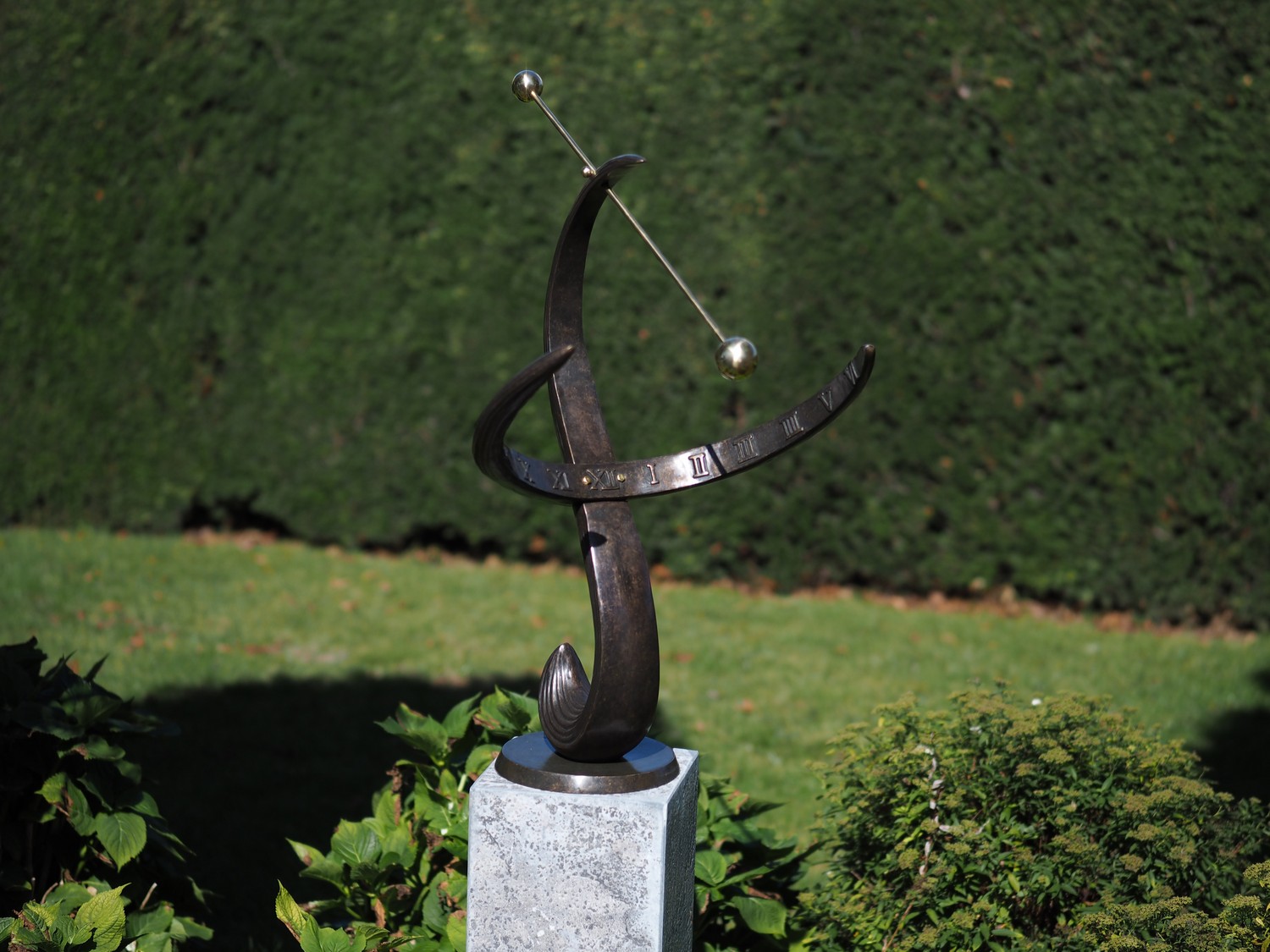 Armillary sphere sundial Wave 90cm bronze garden sculpture