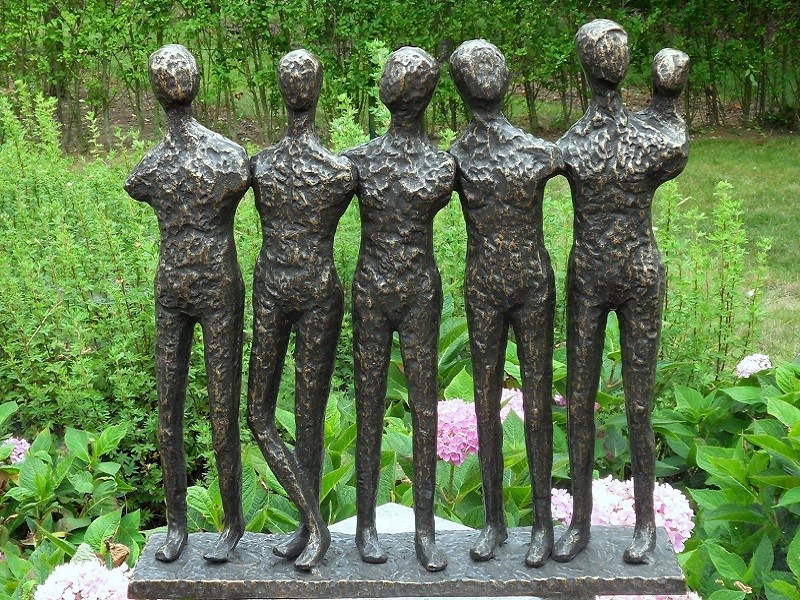 Five Modern Men Standing Bronze Sculpture contemporary unity figures