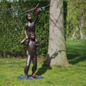 Bronze Brother And Sister Picking Red Apples Garden Sculpture FIGI 104 | Avant Garden Bronzes