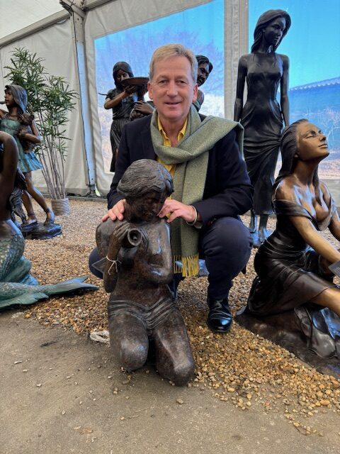 Bronze Kneeling Woman Pouring Water Garden Fountain Sculpture 72cm