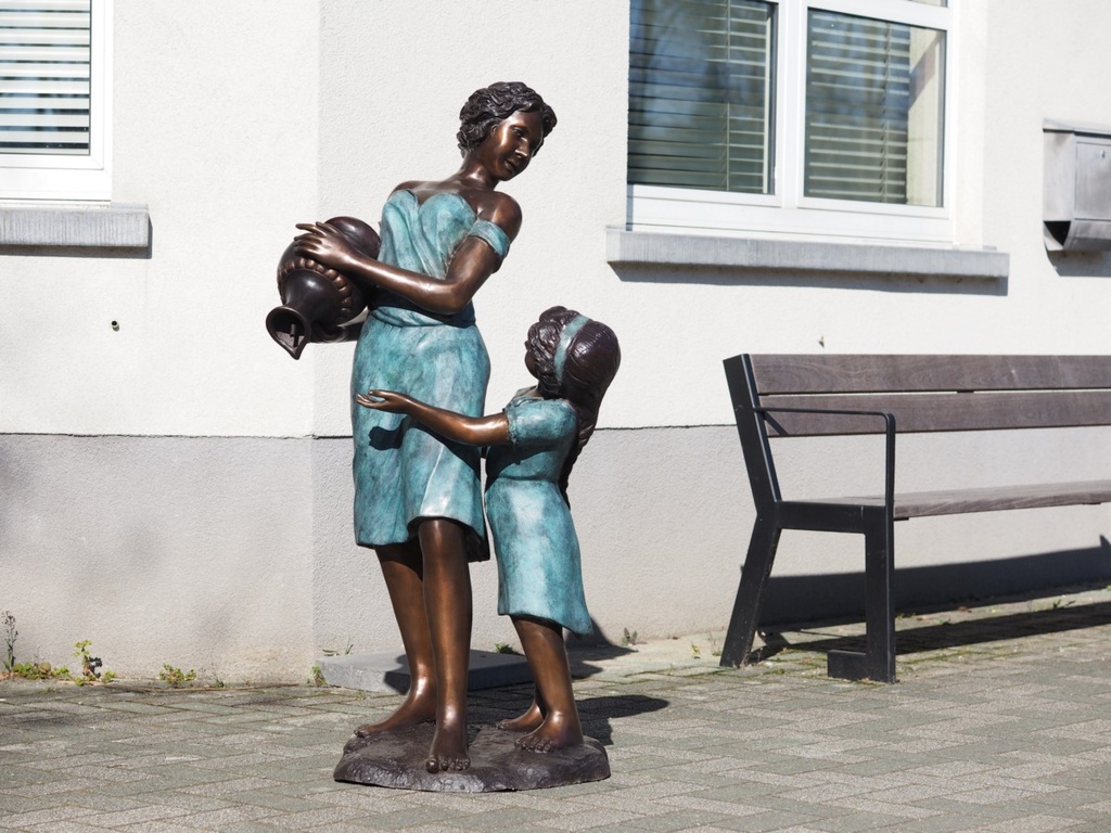 Bronze Mother And Daughter With Vase Verdigris Fountain Sculpture FO 77 2 | Avant Garden Bronzes