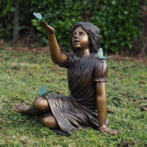 Bronze Seated Girl With Verdigris Butterflies Garden Sculpture FIGI 105 1 | Avant Garden Bronzes