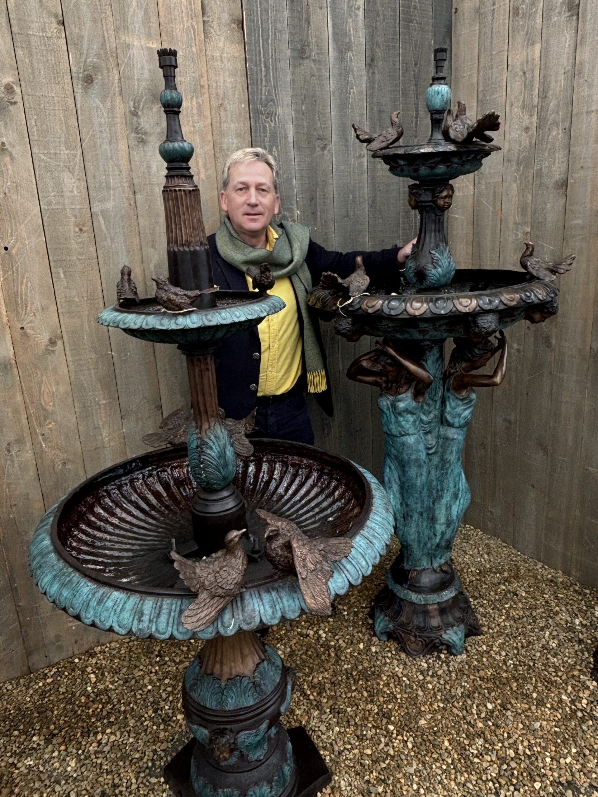 Classical Verdigris Tiered Fountain With Doves Bronze Sculpture 185cm garden centrepiece