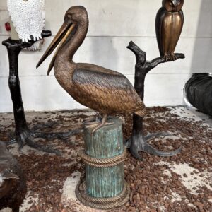 Bronze Harbour Pelican on Mooring Post Sculpture BI 103