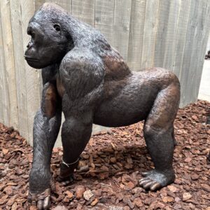 Bronze Lifesize Silverback Gorilla Garden Sculpture WI 109 side profile highlighting muscular form and natural walking posture