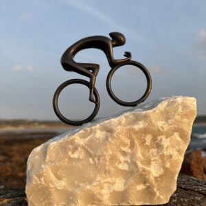 Bronze Abstract Cyclist Sculpture on Marble Base close angle showing smooth modern form