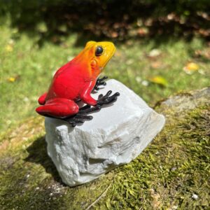 Bronze Tropical Red Rainforest Frog On Stone Sculpture MI 79 side profile showing bright rainforest colours and detailed black feet