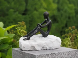 Dreaming Figure on Marble Base MO 77 contemporary bronze sculpture