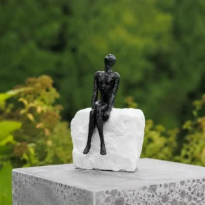 Looking at the Sky Figure on Marble Base MO 75 contemporary bronze sculpture
