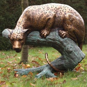 Bronze Leopard Resting on Tree Branch Wildlife Sculpture WI 116