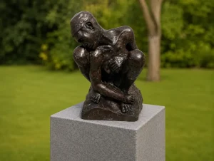 Modern Seated Lady Rodin Inspired Bronze Sculpture with contemplative pose, expressive textured finish and sculptural base FIWO 130