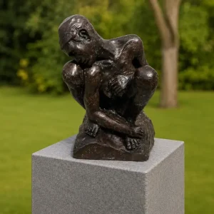 Modern Seated Lady Rodin Inspired Bronze Sculpture with contemplative pose, expressive textured finish and sculptural base FIWO 130